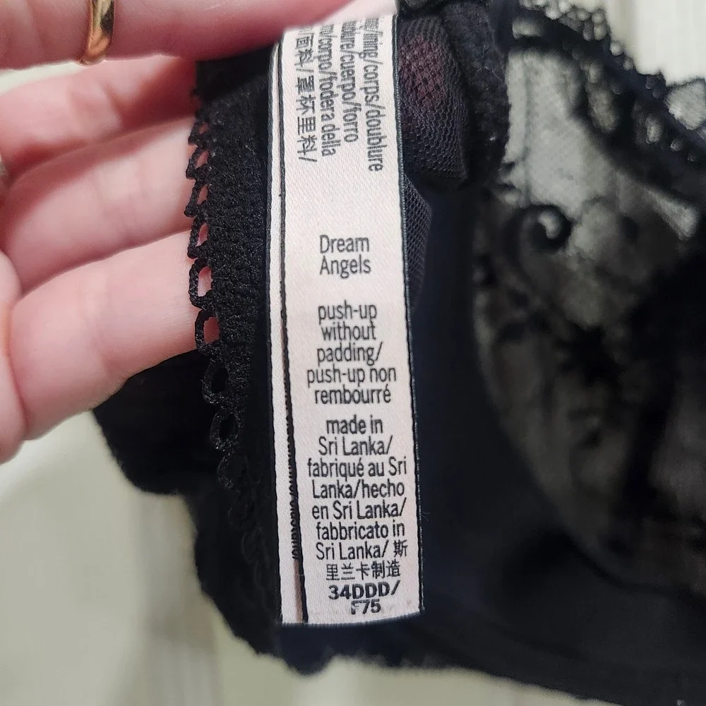 Victorias Secret Dream Angels Black Lace Push-Up Without Padding Bra 34DDD